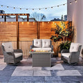 HUMMUH 4-Piece Patio Furniture Set with Fire Pit Table Wicker Outdoor Swivel Rocker Patio Chairs High Back Loveseat Conversation Set for Porch, Backyard, Deck