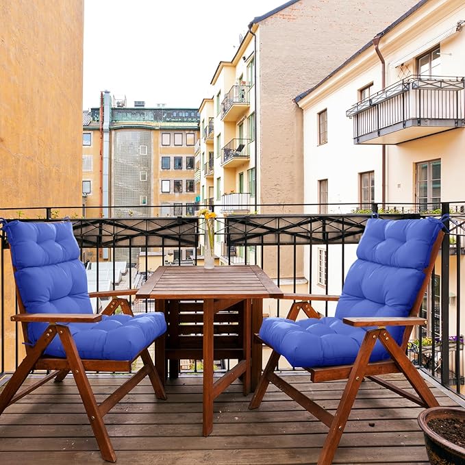 EAGLE PEAK Tufted Outdoor/Indoor High Back Patio Chair Cushions, Set of 2, 46'' x 22'', Ocean Blue