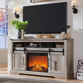OKD Farmhouse Fireplace TV Stand for 70 Inch TV, 34" Tall Highboy Entertainment Center w/Electric Fireplace, Rustic Media Console w/Sliding Arched Door for Living Room,Light Rustic Oak
