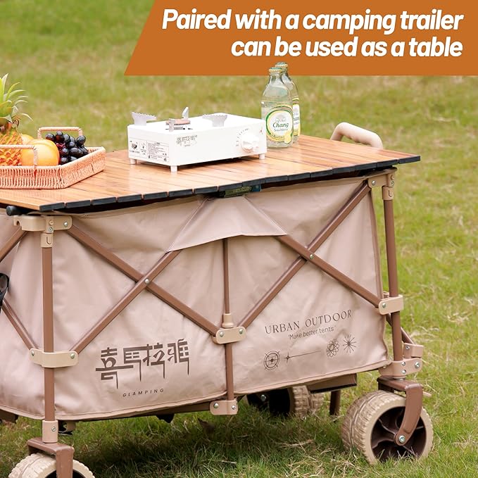 Aluminum Alloy Steel Collapsible Board Desktop Folding Table for Garden Cart Foldable Wagon Heavy Duty Foldable Metal Outdoor Camping 37.4x21.6 inch (Wood Color)