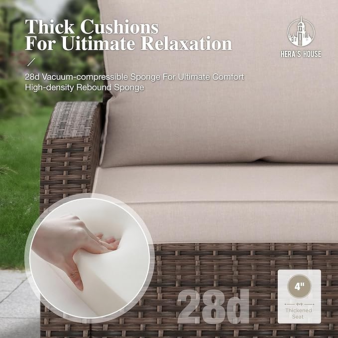 HERA'S HOUSE Patio Wicker Chairs Outdoor Swivel Rocker Chairs Set with Ottomans, 4 Piece Outdoor Seating Furniture Conversation Sets for Lawn Deck Porch Pool, Brown/Beige