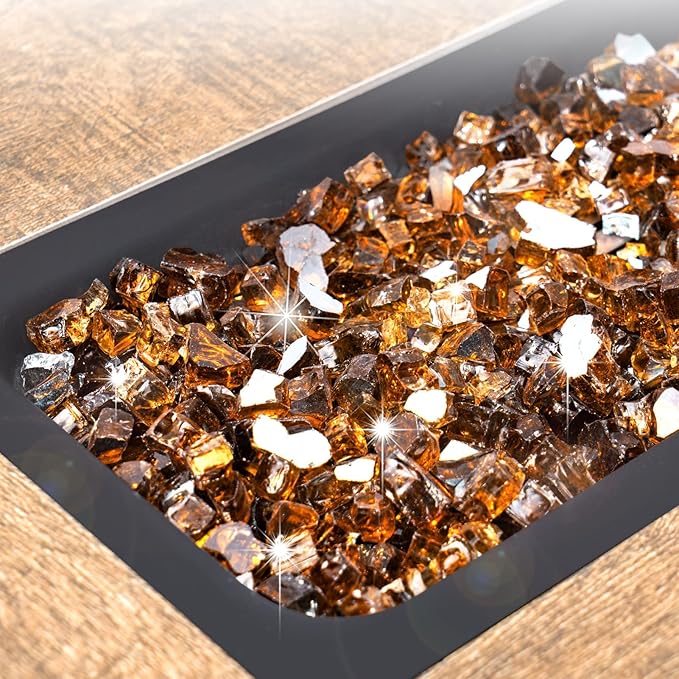 GASPRO 10 lbs Fire Glass for Propane Fire Pit, 1/2-Inch Reflective Fireplace Glass Rocks for Fire Pit Table, Copper