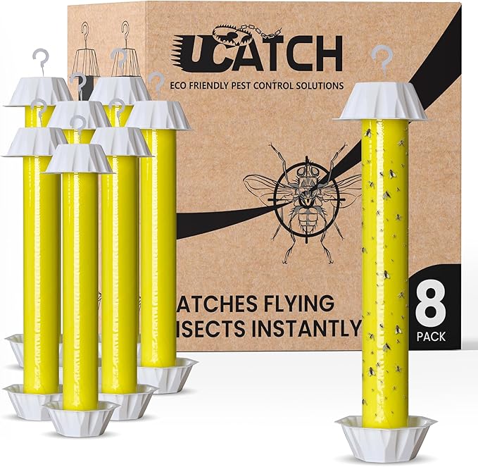 Sticky Fly Trap Indoor & Outdoor Pack of 8 | Hanging Fly Stick for Gnats, Flies, Wasps, Mosquitoes & Other Flying Bugs | Sticky Bug Traps | Home Pest Control | Flying Insect Trap Rolls | Ucatch