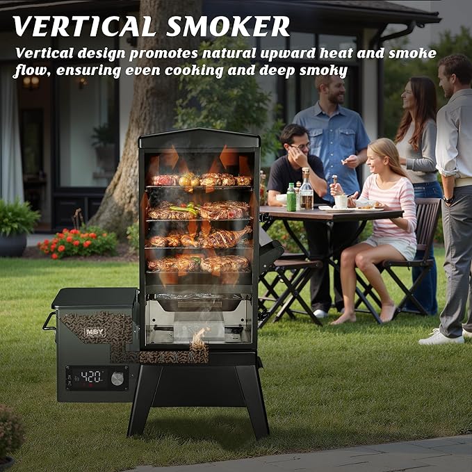Wood Pellet Smoker with Rainproof Cover, Vertical Electric Pellet Smoker Grill With Hook Meat Probe LED Display Temperature Control