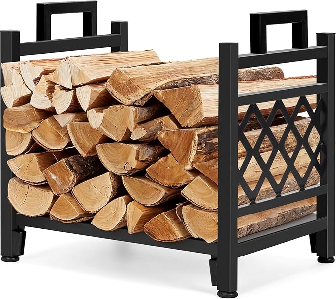 INNO STAGE Firewood Log Rack, Iron Wood Lumber Storage Holder for Fireplace, Heavy Duty Log Storage Bin for Firepit Stove Accessories Indoor - Perfect Construction - No Any Screw to Install