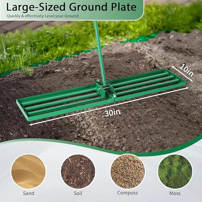 Outvita Lawn Leveling Rake 30"x10", Level Lawn Tool with Adjustable Handle, Yard Leveling Rake, Landscape Rakes for Garden, Backyard, Golf Course, Farm, Pasture