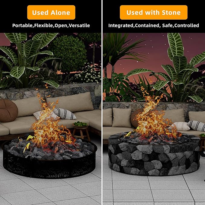 Smokeless Fire Pit Ring, 48 Inch Inner/50 Inch Outer, 11.9" Height, Heavy Duty Metal Fire Ring for DIY Fire Pits, Outdoor Above or In-Ground, Camping Garden Patio Backyard