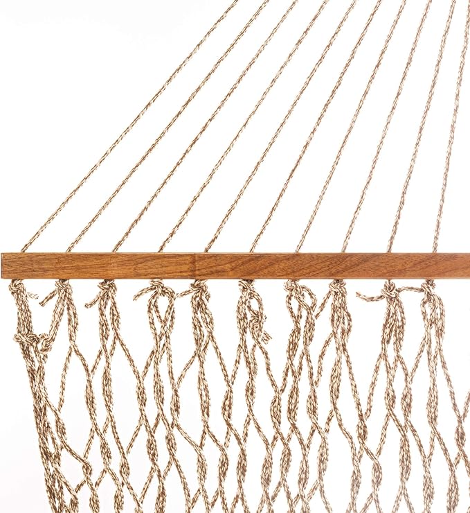 Original Pawleys Island Single Antique Brown Oatmeal Heirloom DuraCord Rope Hammock – 12 ft. x 50 in., 1-Person, 450 lb Capacity, Oak Spreader Bar, Zinc-Plated Hardware, Handcrafted in The USA