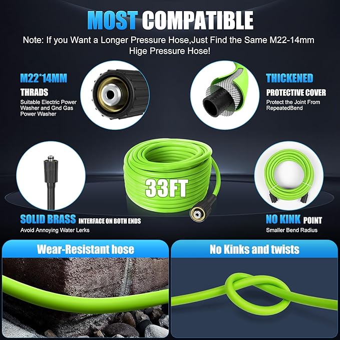 Power Cleaner 5000 PSI with 4 Nozzles and 33ft Hose, Foam Cannon