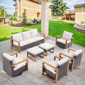 Belord Modern Outdoor Patio Furniture 7 - Person Outdoor Swivel Glider Seating Group, Backyard Wicker Furniture Set with Aluminum Armrests, Brown Wicker Beige Cushion