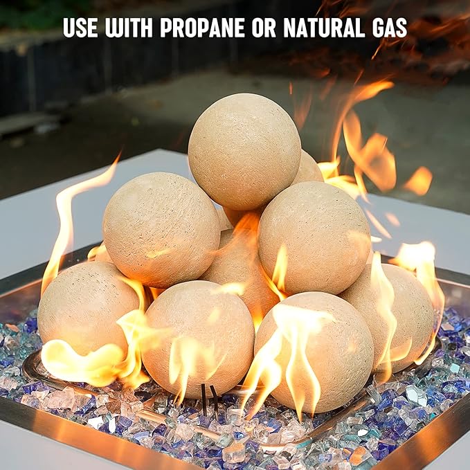Stanbroil Ceramic Balls - 4” Round Fire Stones for Fire Pit Fire Bowl and Fireplace - Set of 12, Beige