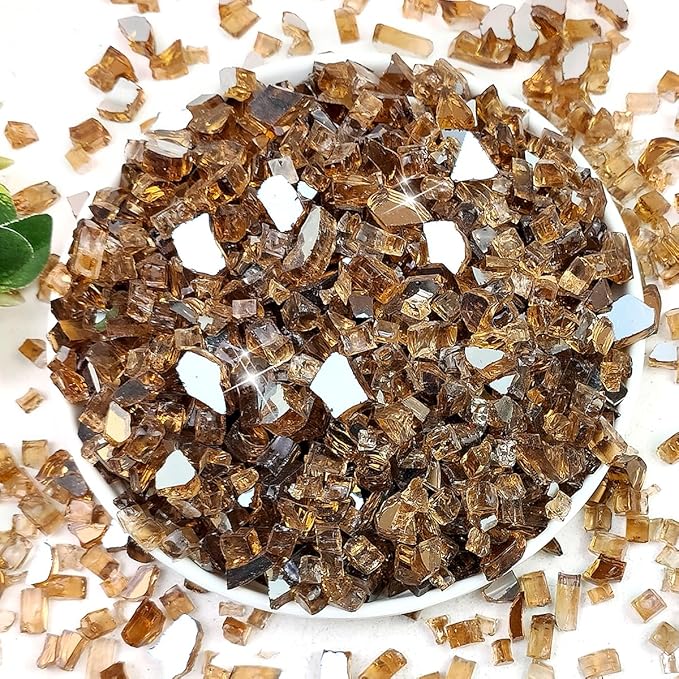 Fire Glass for Propane Fire Pit, 1/4 Inch High Reflective Fireplace Glass Rocks for Fire Pit Table, 10 lbs Fire Pit Glass Rocks for Outdoor Fire Table and Landscaping, Copper Reflective