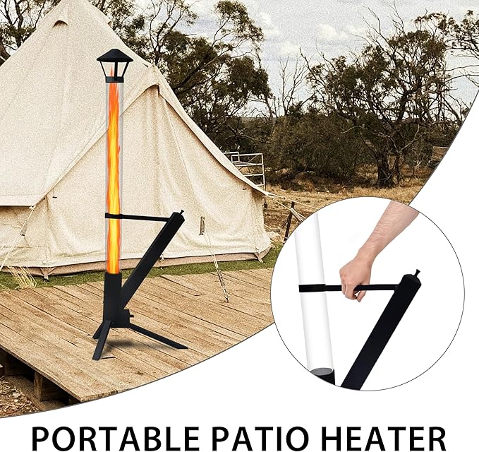 55.9 Inches Wood Pellet Patio Heaters for Outdoor Use, Portable Rocket Stove with Glass Tube for Patio, Porch and Garden