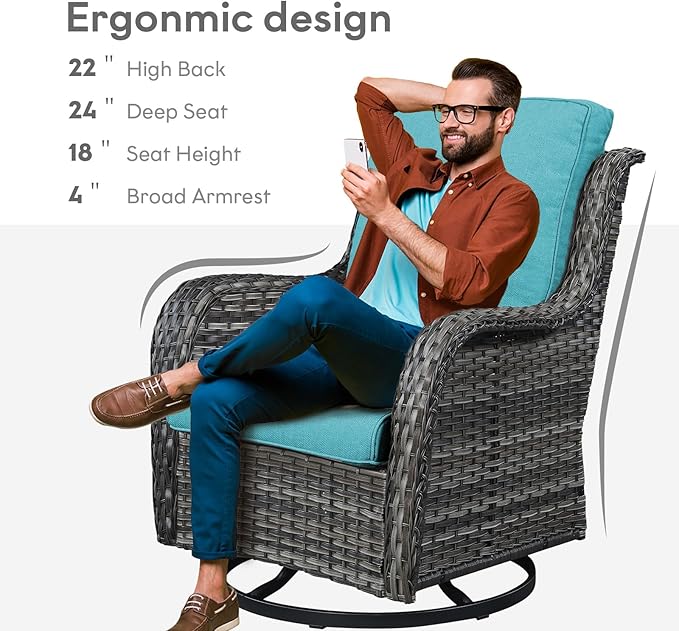 Belord Outdoor Swivel Rcoker Wicker Chairs - Swivel Patio Chairs Set of 2 Patio Furniture Sets with Covered Cushion for Porch Deck Balcony Backyard, Turquoise Cushion