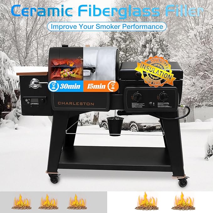 Charleston Grill Cover Insulated Blanket for Pit Boss 1020 Combo PB1020NX Smoker Insulation Pitboss Thermal Replacement Parts Insulator Wood Pellet Grills BBQ Winter Accessory