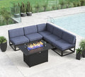 LayinSun Large Aluminum Patio Furniture Set with Fire Pit Table, 6 Pieces Modern Outdoor Conversation Set Sectional Metal Sofa Set with Olefin Cushion