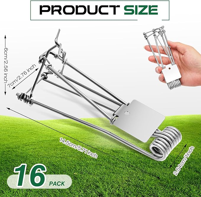 Qualirey 16 Pcs Outdoor Gopher Trap Easy Set Mole Trap Weather Resistant Gopher Killer Vole Killer for Lawn Garden Farm (Silver)