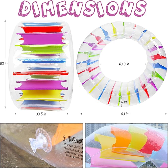 Zcaukya 65"/47" Giant Inflatable Wheel Roller, Colorful Water Rolling Wheel Float for Kids Summer Swimming Pool Parties, Rolling on The Lawn, Indoor Outdoor Fun Toys for Games Supplies