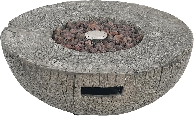 Propane Fire Pit Table, 28" MGO Firepits for Outside, Round Gas Fire Pit for Outside Patio, Propane Fire Table with Rocks and Weather Protection Cover, 30,000BTU