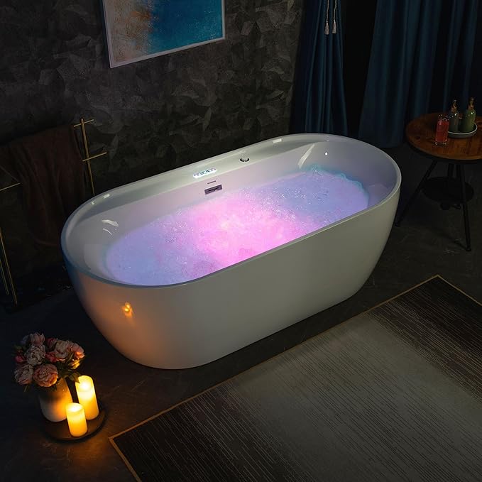 WOODBRIDGE 72" x 35-3/8" Whirlpool and Air Bath Heated Soaking Combination Tub with Adjustable Speed Air Blower and Display Control Panel, White,BJ-500