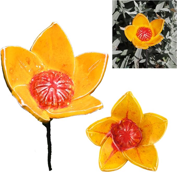 Midene Ceramic Garden Decor - Flower Lawn Stake - Outdoor Statue - Perfect, Unique Gifts for Gardeners Woman, Men, Yard Gifts - Handmade, Frostproof
