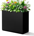 Rectangle Planter for Indoor & Outdoor, Tall and Long Planter Boxes with Drainage Holes, Mental Divider Planter Box All-Weather Use for Plants, Flowers, 29.9" L x 12" W x 24" H, Black