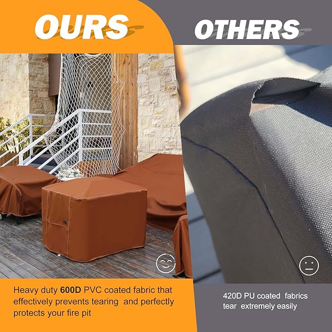 NettyPro Fire Pit Cover Square Waterproof Outdoor Firepit Cover for Gas Propane Fire Pit Table, 36 x 36 x 24 inch, Brown