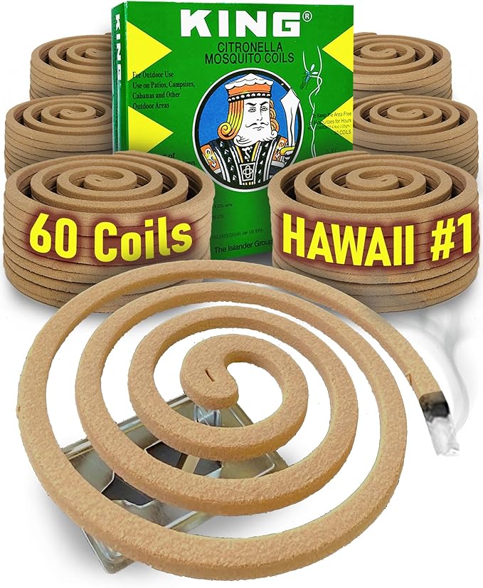 KING Mosquito Coils – Hawaii’s Most Trusted Citronella Protection – Each Coil Provides Up to 8 Hours of Protection (60 Coils)