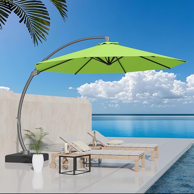 Kingdura 11ft Cantilever Patio Umbrella with Base Included, Large Round Offset Outdoor Pool Umbrella, 360° Rotation & Infinite Tilt, Heavy Duty Aluminum Frame for Deck Backyard, Apple Green