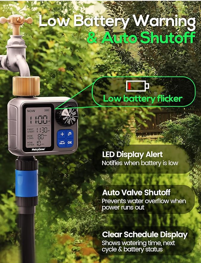 Sprinkler Irrigation Timer with Brass Inlet, Programmable Water Timer for Garden Hose, Automatic Watering System for Yard Lawn, Rain Delay