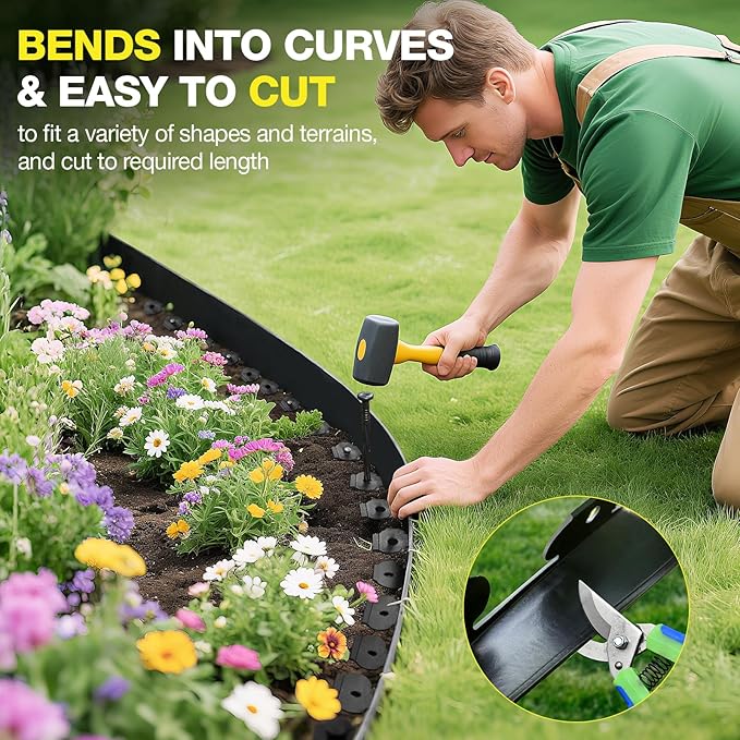 MIXC 66ft, 1.5in Tall Landscape Edging Kit with 100 Spikes, No-Dig Flexible Plastic Edge Border for Landscaping, Lawn, Garden, Flower Beds, Yard, Paver, Playground, Fence, Pathway,2pack,33ft Each