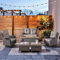HUMMUH 6-Piece Patio Furniture Set with Fire Pit Table Wicker Outdoor Swivel Rocker Patio Chairs High Back Loveseat Conversation Set for Porch, Backyard, Deck