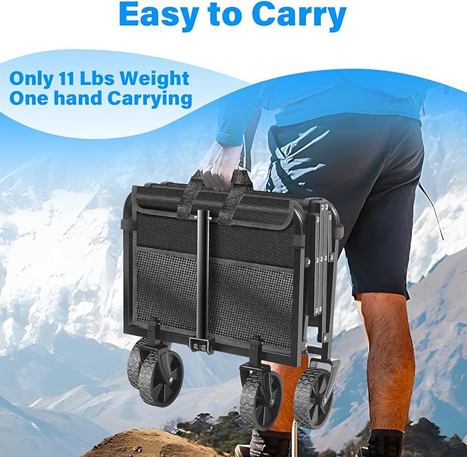 Wagons Carts Foldable - Collapsible Wagon Cart with Wheels Foldable - Utility Folding Wagon Cart for Sports Camping Grocery, Black