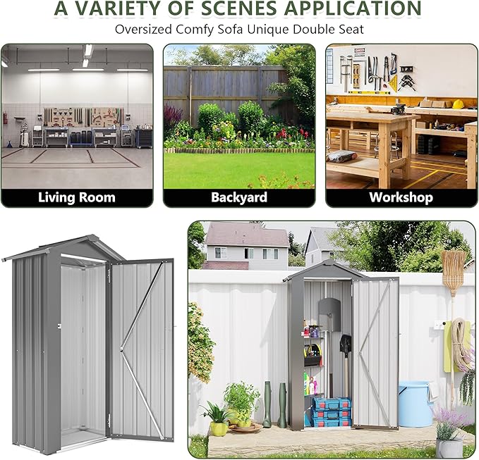 2.5x1.4 FT Outdoor Storage Shed, Tool Shed with Waterproof Roof and Lockable Door,Metal Shed with Adjustable Open Shelves for Backyard Garden Patio Lawn,Black