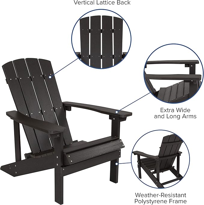 EMMA + OLIVER Campfire Set - Two Slate Poly Resin Adirondack Chairs - 29" Star and Moon Fire Pit with Mesh Cover - Weather Resistant - Wood Burning Fire Pit