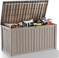 Vixzen 180 Gallon Resin Deck Box, Lockable Outdoor Storage Box for Patio Cushions Storage Furniture,Garden Tools, Pool Supplies, Weatherproof and UV Resistant- Light Brown
