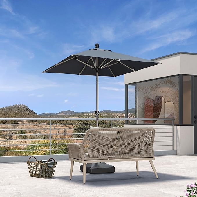 PURPLE LEAF 6' x 6' Square Patio Umbrella with Tilt Adjustment, Outdoor Table Umbrella Champagne Aluminum Frame, Market Umbrella Pool Umbrella for Deck Garden, Patio, or Poolside