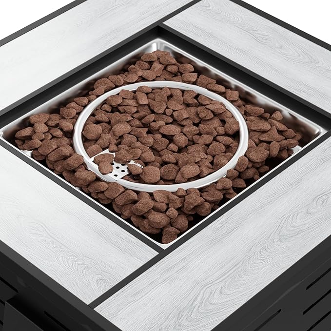 28" Outdoor Propane Fire Pit Table Ceramic Top & Lava Rocks,50000 BTU Square Patio Heater Waterproof Lid Gas Fire Pits for Outside Patio Black