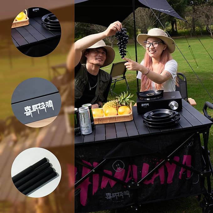 Aluminum Alloy Steel Collapsible Board Desktop Folding Table for Garden Cart Foldable Wagon Heavy Duty Foldable Metal Outdoor Camping 37.4x21.6 inch (Black)