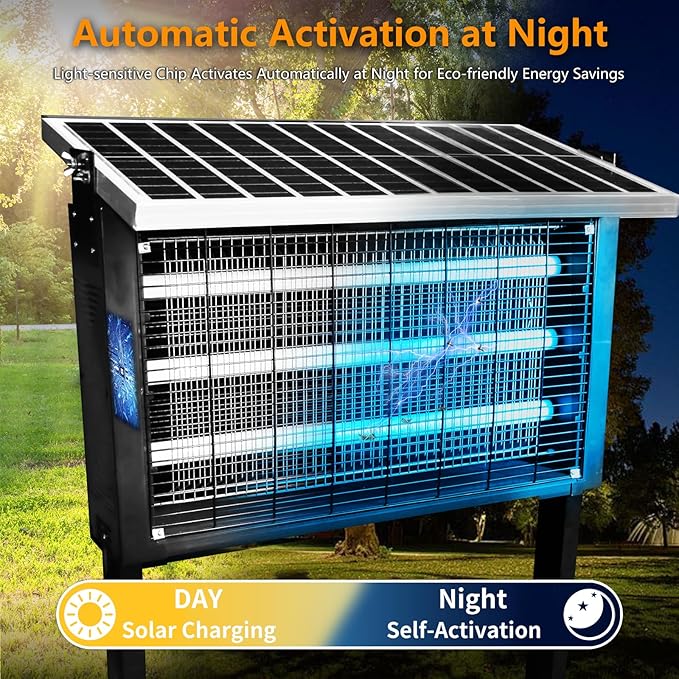 Powerful Super Large Solar Bug Zapper Outdoor for 8000 sq.ft, Poartable Rechargeable Mosquito Zapper with High Powered, Cordless Solar Zapper for Patio Garden Backyard RV Camping with 30W Solar Panel