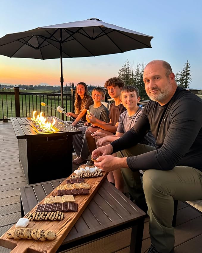 Sophia & William 6 Pieces Patio Furniture Set with 45" Fire Pit Table, Metal Outdoor Sectional Sofa Set -2 x Single Couch with Side Table,2 x Single Sofa,1 x Loveseat,1 x Propane Fire Pit