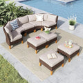 MFSTUDIO 9 Pieces Wicker Patio Furniture Set, All-Weather Rattan Outdoor Conversation Set Half-Moon Curved Patio Sectional Sofa Set for Garden, 4 x Curved Sofa, 1 x Armless Sofa, 4 x Ottomans