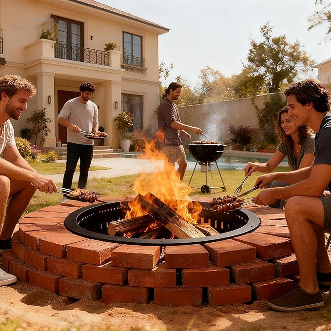 Smokeless Fire Pit Ring Insert - 48 Inch Outdoor Fire Pit Liner with Airflow Design for Efficient Burning, Durable Steel Construction, for Outdoor Camping