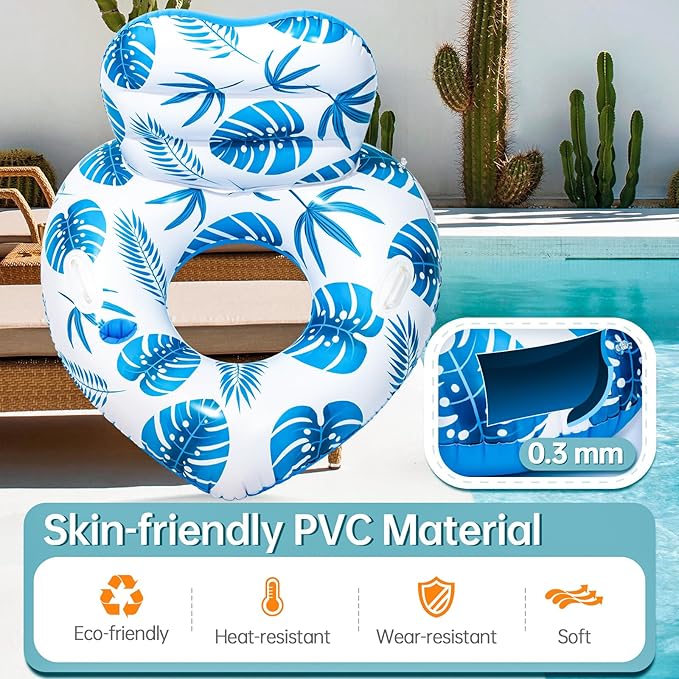 [2025 New Model] Inflatable Unibody Pool Lounger Float with Cup Holders and Handle, Ideal Pool Toys for Beach,Lakes, Rivers,Water Party Beach Vacation Essentials