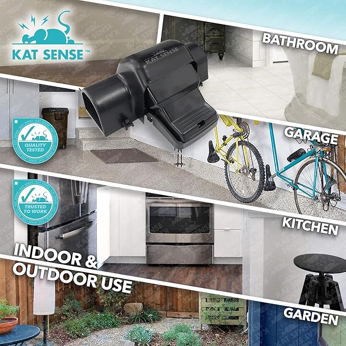 Kat Sense Dual Covered Rat & Chipmunk Traps Set of 2 - Humane Rat Trap Indoor & Outdoor Use, Hinders Accidental Triggering, Tunnel Mouse Trap Design, Touch-Free, Snap Traps for Rats, Mice, Chipmunks
