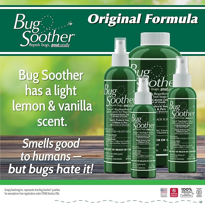 Bug Soother DEET-Free Natural Bug Spray – Non-Toxic Mosquito, Gnat & Insect Repellent, Essential Oil Based, Family & Pet Safe, Smells Great (Lemongrass Vanilla), 16 oz. Refill Bottle