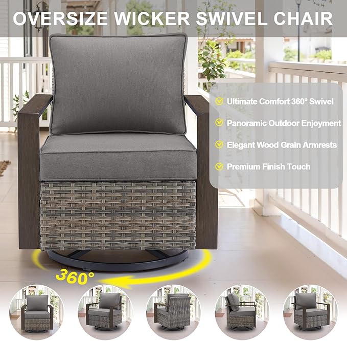 Belord Outdoor Swivel Rocker Chairs with Metal Wide Armrests, Patio Wicker Swivel Chairs Set of 2, Patio Furniture Set with Swivel Glider Chairs for Porch Deck Sunroom Backyard
