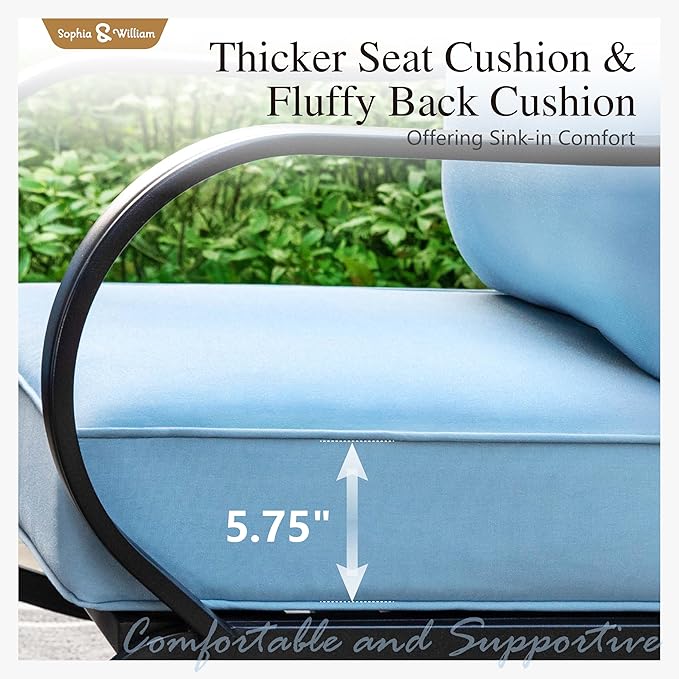 Sophia & William Patio Furniture Sets with 45" Gas Fire Pit Table Outdoor Metal Conversation Sets for 5, 2 x Swivel Cushioned Patio Sofa Chairs, 1 x 3-Seat Sofa 4 Pieces for Lawn Backyard Blue