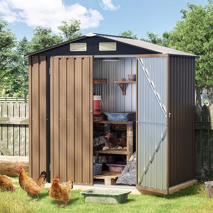 6x4 FT Outdoor Metal Storage Shed, Double Doors,Tool Shed for Garden, Patio, Backyard Brown