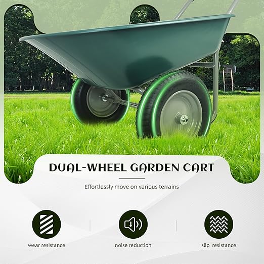Elevon Wheelbarrow Garden Cart, Heavy Duty Home Utility, Dual-Wheel Home Garden Yard Utility Wheelbarrow Cart with Built-in Stand